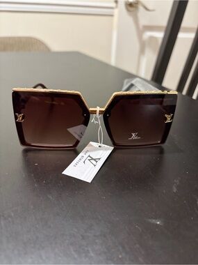 Monogram Gold and Brown Gradient Square Sunglasses Brand New!